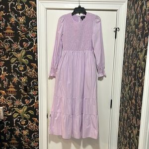 Tuckernuck Pomander Place Smocked Long Sleeve Lavender Dress with Pockets.